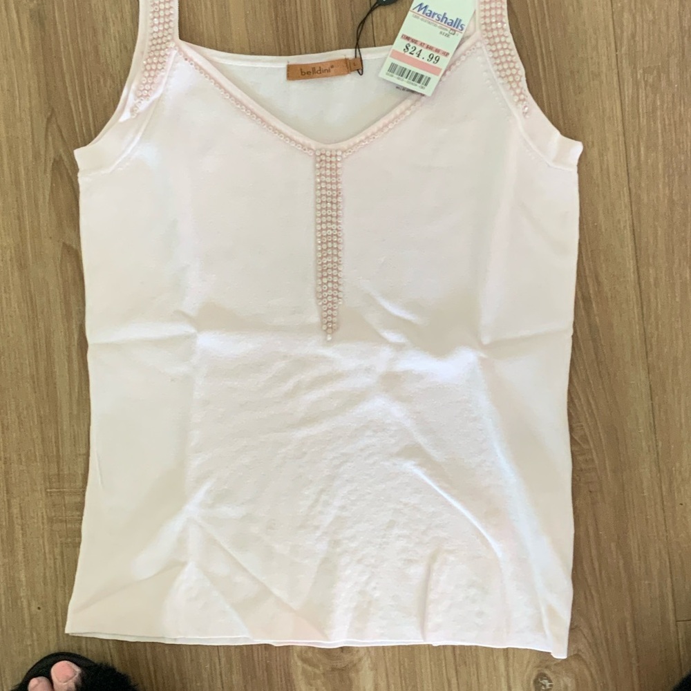 Belldini Pale Pink Beaded V-Neck Tank Top